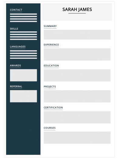 A blue and grey CV of an entry-level graphic designer